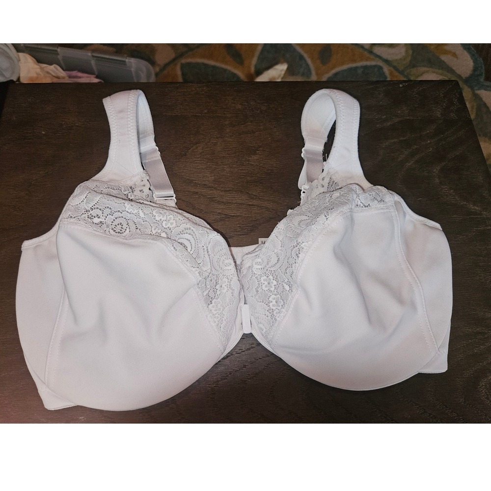 Glamorise Women White Front Closure Lace Trim Underwire Full Coverage Bra